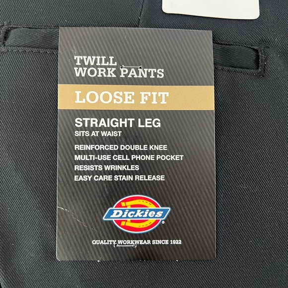 Dickies Loose Fit Straight Leg Black Pants Size 36 x 32 NWT twill work pant - Picture 2 of 6
